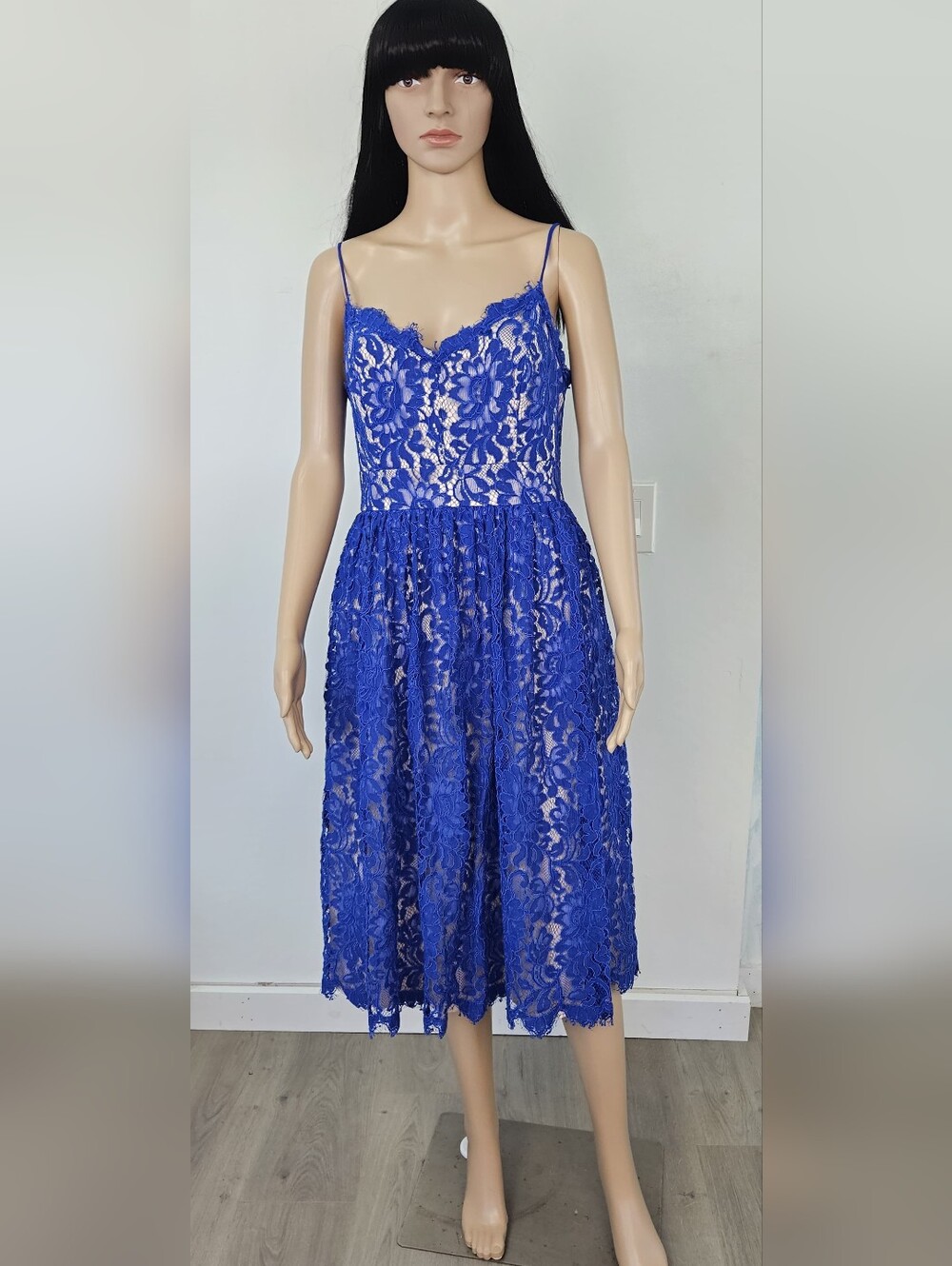Eliza J Royal Blue Lace Midi Dress with Spaghetti Straps